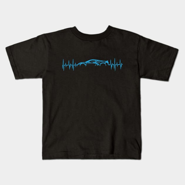 C8 Corvette Heartbeat Rapid Blue Supercar EKG Sports Car Heart Beat Line Racecar Pulse Kids T-Shirt by Tees 4 Thee